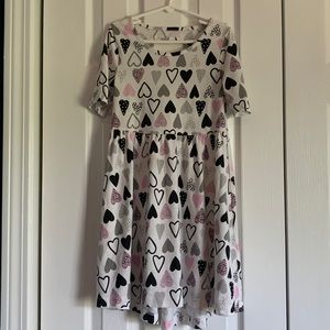 Jumping Beans girls T-shirt dress with pink, grey  and black hearts